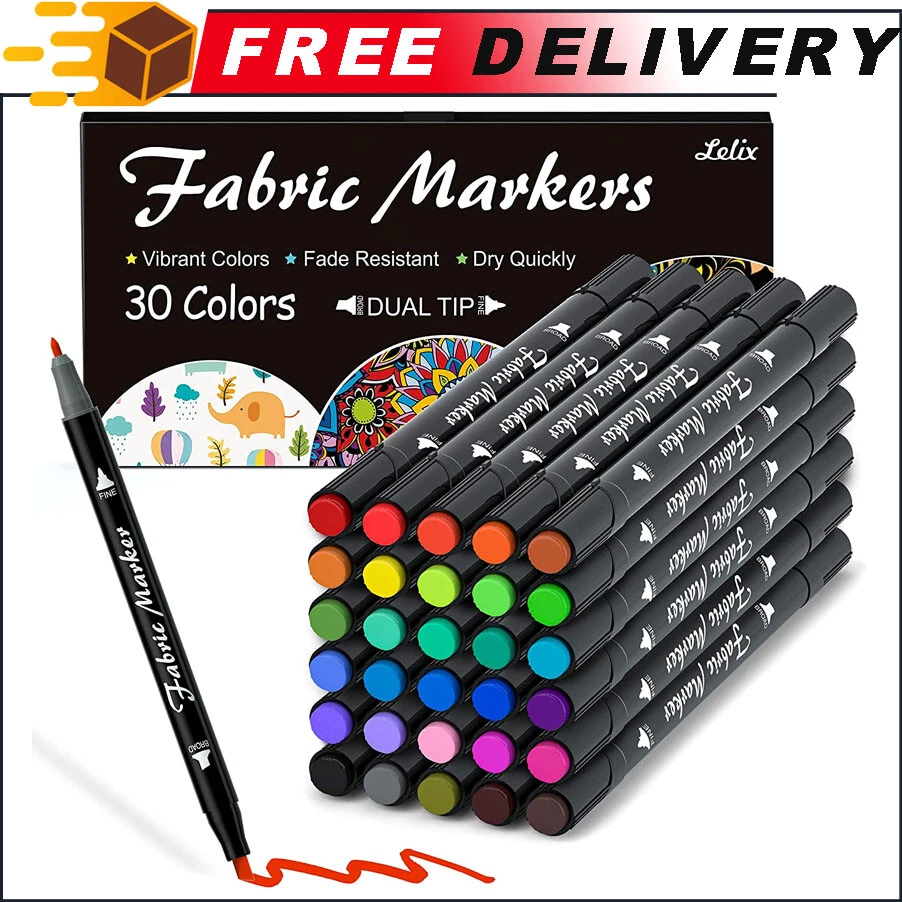 Fabric Markers Lelix 30 Permanent Colors Dual Tip Fabric Pens for Writing