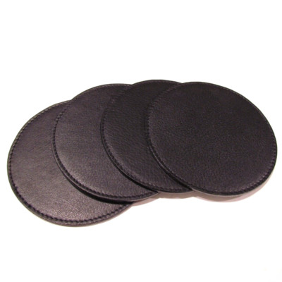 Faux Leather Round Blank Design Your Own or Use As Is Coasters Set of 4 Black 4''