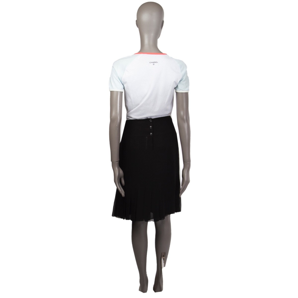 59047 auth CHANEL black silk PLEATED Knee-Length Skirt 44 XL | eBay