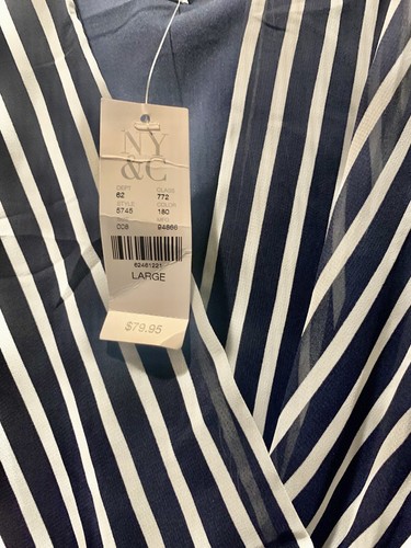 New York And Company Navy/White Stripe Dress Size L - Picture 3 of 4