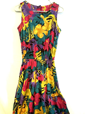 FLORAL TROPICAL CRUISE DRESS & BELT SIZE 8 Tall VTG 1970s IFI COTTON