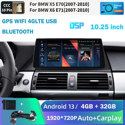 10.25 8Core Android 13 Car GPS Navigation for BMW X5 X6 E70 E71 CCC CARPLAY WLAN