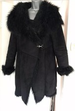 Miss Selfridge Faux Fur Suede Black Thick Collared Winter Coat Size 14/16