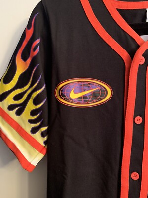 Nike Men's Sportswear Flames Fire Shirt Black/Red DV9642-010 Sz XS
