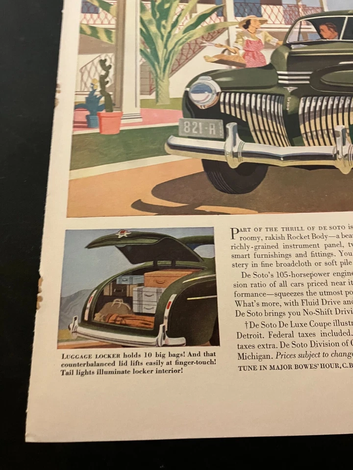 Verde 1941 DeSoto De Luxe Coupe - Vintage Impressão Original Publicitária Arte de Parede - LIMPO - Imagem 4 de 4
