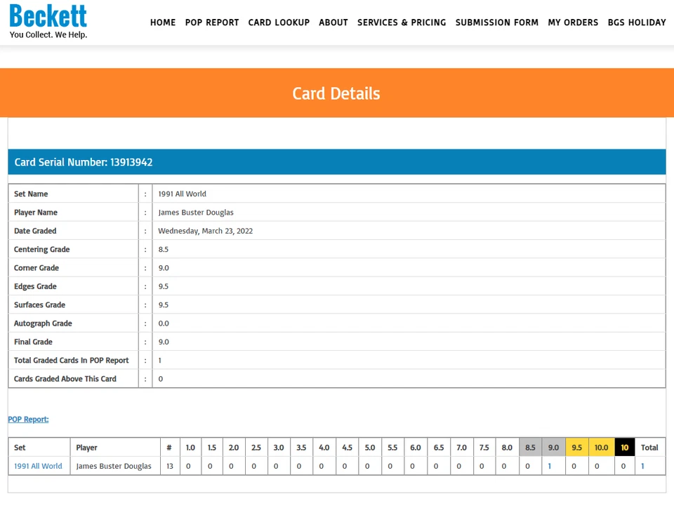 POP 1: James 'Buster' Douglas RC BGS 9: 1991 All World Boxing Rookie Card Gisto - Image 3 of 3