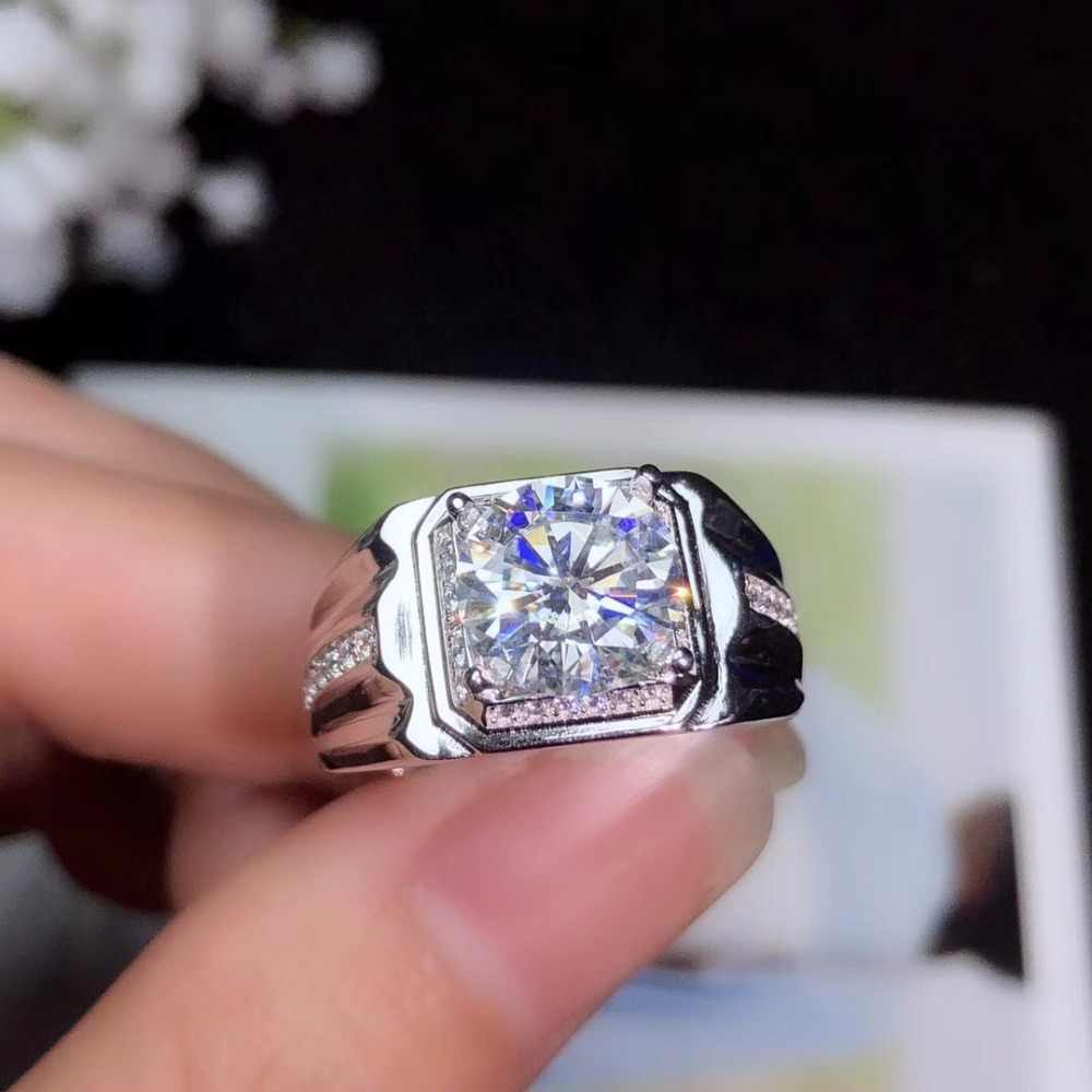 LOIPURI Men's 1CT Moissanite Wedding Ring – 925 Sterling Silver, 3 Row Pave Cubic Zirconia, Sizes 8-12