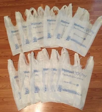 Set of 12 Walmart Plastic Grocery Bags, For Arts and Crafts or Trash Can Liners