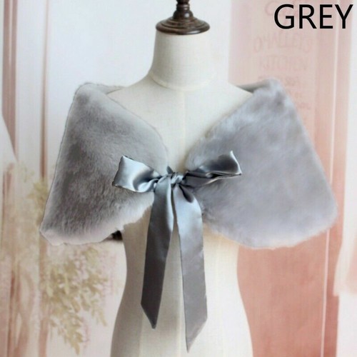 Lady Shrug Bolero Cape Wrap Shawl Stole Faux Fur Fluffy Furry Bridal Wedding Top - Picture 5 of 20