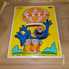 Vintage 1979 Playskool Sesame Street Grover Wooden Tray Puzzle Hot Air Balloon