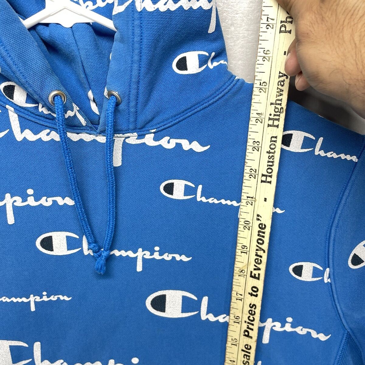 Champion Reverse Weave Logo All Over Print Blue Hoodie Champion Reverse Weave Logo All Over Print Blue Hoodie
