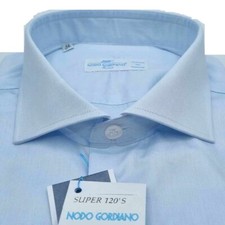 Light Blue Twill French Cotton Mako Yarn Shirt 120'S - Monti -