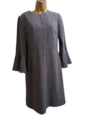 Ann Taylor Grey Dress Women's Size 4 Sweetheart Neck Bell Sleeves Office Career 