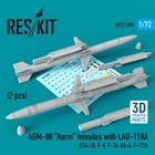 Agm-88 Harm Missiles w/ Lau-118A (2 pcs) 1:72 ResKit Rs72-0390