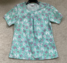Willow Brook Mint Green w/ White  Lilac Butterflies Scrub Top Women's M