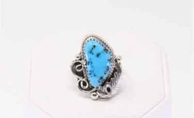 Native American Navajo Handmade Turquoise Sterling Silver Ring R.Begay Size 7.75