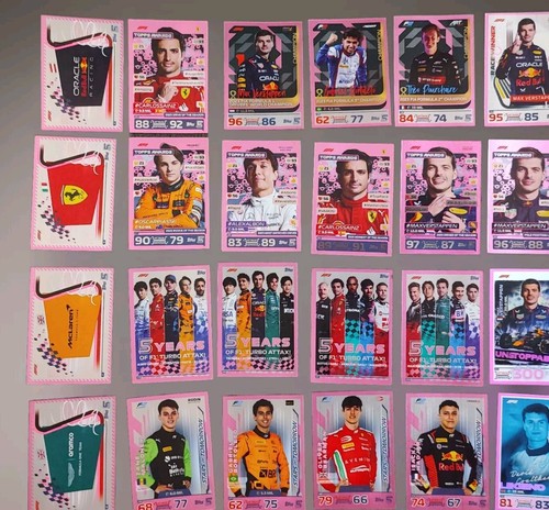 2024 Turbo Attax india Pink Parallel Set 68 Cards 32 Rainbow + 36 Foils F1 Topps - Afbeelding 2 van 13