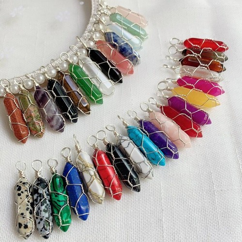 50pcs Mixed Natural Stone Pillar Necklace Handmade Silver Iron Wire Pendants GQ - Picture 7 of 12
