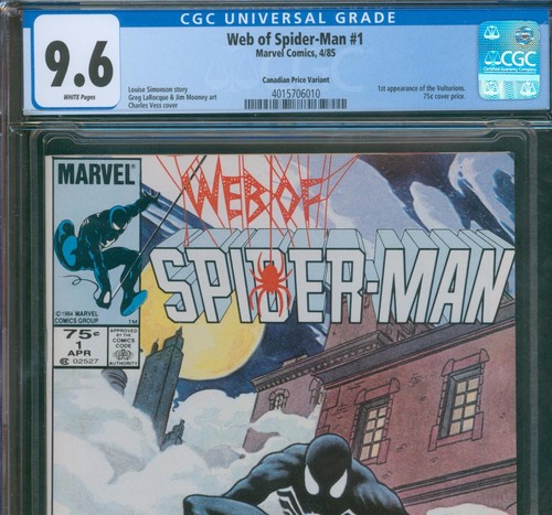 Web of Spider-Man #1 ⭐ 75¢ CANADIAN PRICE VARIANT ⭐ CGC 9.6 1st VULTURIONS 1985 - Picture 2 of 4