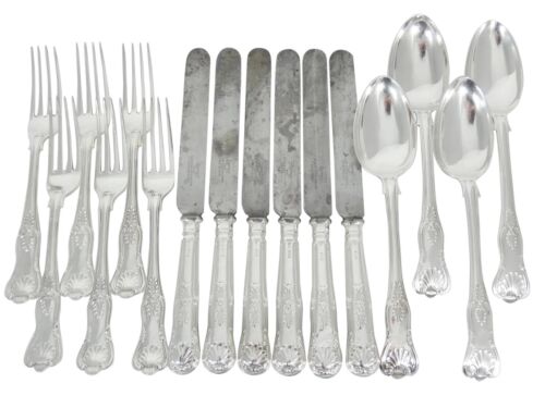 Antique Edwardian 1909 16pc Sterling Silver Cutlery Set Kings Pattern Knife Fork - Picture 1 of 18