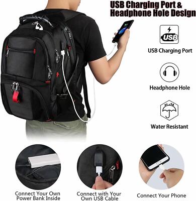 Laptop Travel Backpack Water Resistant USB Charging Port Fits 17