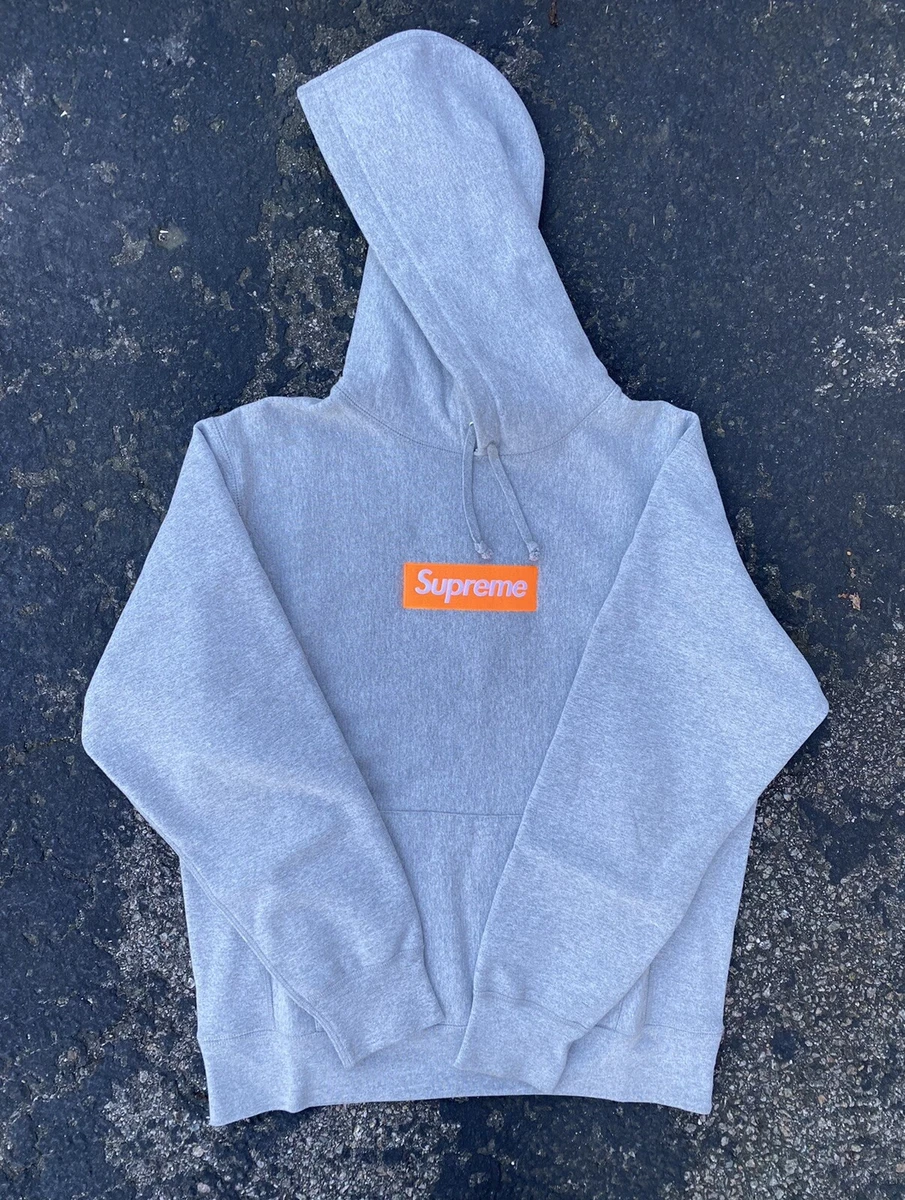 Supreme Box Logo Hoodie Sweatshirt Heather Grey Orange Large | eBay