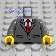 NEW Lego Male Dark GRAY MINIFIG TORSO -Business Man Boy Suit White Shirt Red Tie