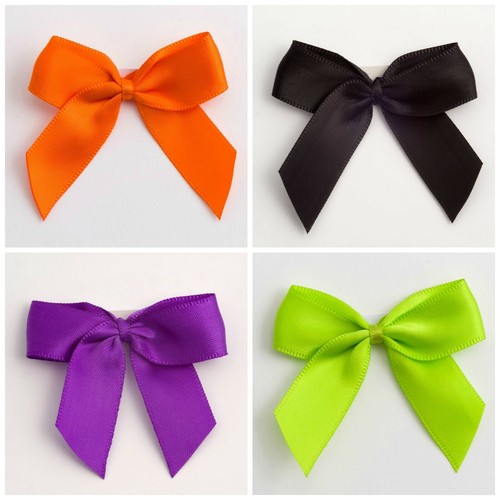 Satin Bows 5cm Wide Self Adhesive Pre Tied Ribbon Wedding Gift Craft Stick On - Picture 69 of 73