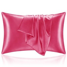 Satin Pillowcase with Zipper Hot Pink Standard Size Cooling Similar to Silk