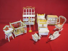 Vintage Concord miniature dollhouse nursery set, 11 pieces, 1:12 scale