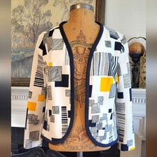 Vintage Edith Flagg California 1960s Blazer Jacket Yellow And Blue Mod Pattern