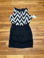 Trixxi Dress Womens Plus Size 2X Black Beige Stretch Elastic Emperor Waist NWT!