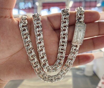 106 Gram 26''Chino Chain Solid ID Versace Greek 925 Sterling Silver Santa Muerte
