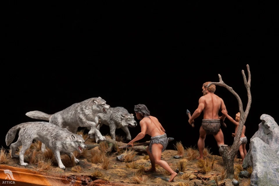 Kit non assemblé NON PEINT attaque de loups sur des personnes préhistoriques ... - Photo 2/4