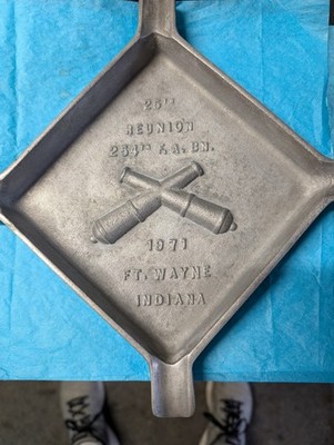 Vintage Cast Iron Ash Tray With The 25th Reunion 254th F. A. BN 1971 Fort Wayne