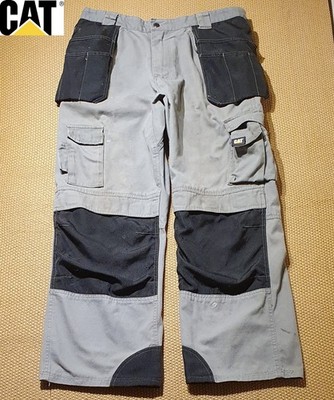 Katze Herren grau Cargo Arbeitshose W36 L30 Holstertaschen Werkzeughalter Hose