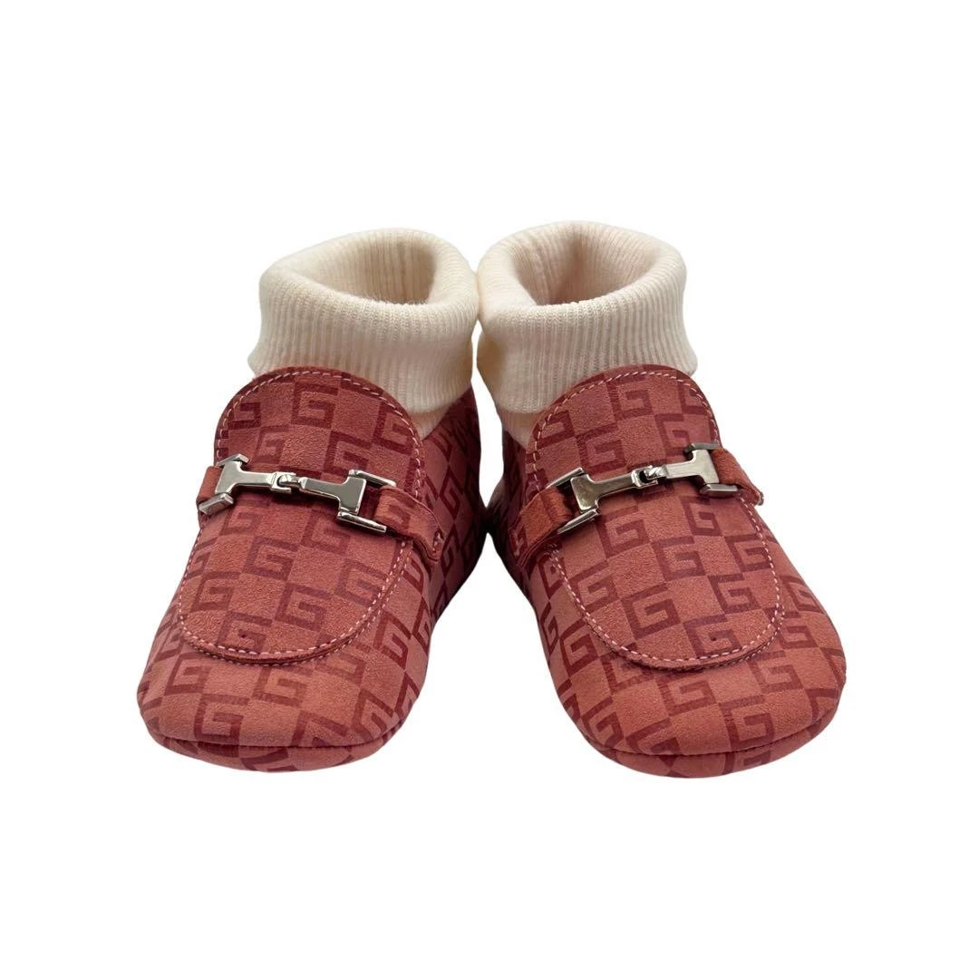 GUCCI Baby First Chaussures avec Chaussettes Tricotées Rouge Couleur Rose Made in Italy 