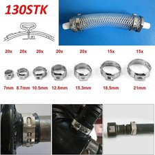 130PCS 7-21mm Single Ear Stepless Hose Clamps Assortment Rings Stainless Steel