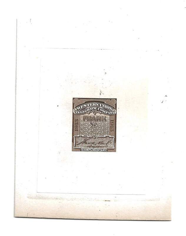 U S Stamps Scott 16T44TC1d 1913 telegraph proof diesunk on card unpriced in Scot