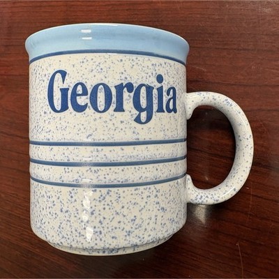 Dixie Georgia Speckled Blue White Ceramic Vintage Decorated Coffee Mug