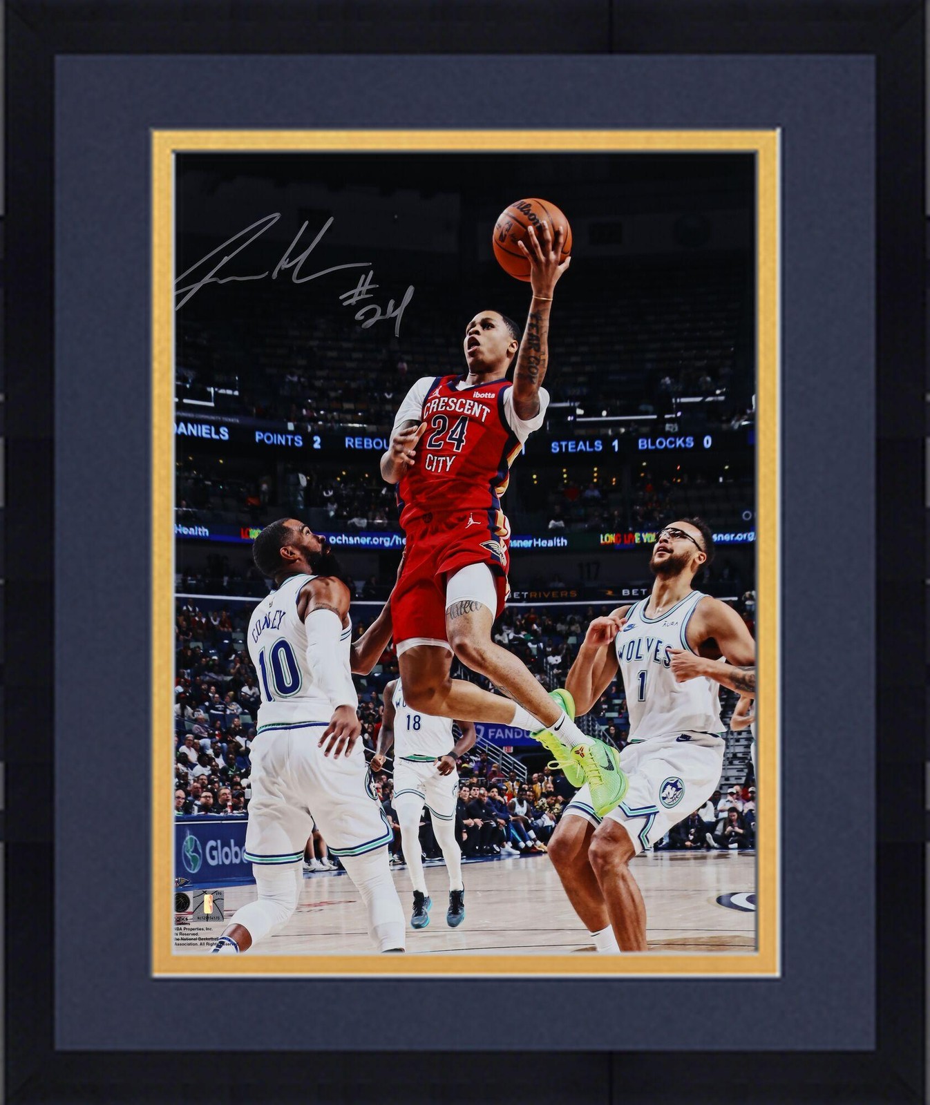 Jordan Hawkins Autographed Signed New Orleans Pelicans Framed 16x20 Layup vs Pistons Photo 