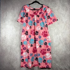 Anthony Richards Nightgown Womens XL Pink Paw Print Muumuu House Dress Pocket