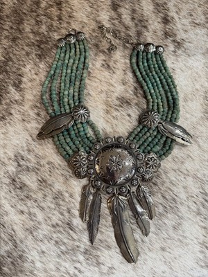 Mummy s  Bundle Silver And Turquoise Stone Southwestern Necklace/Wrap
