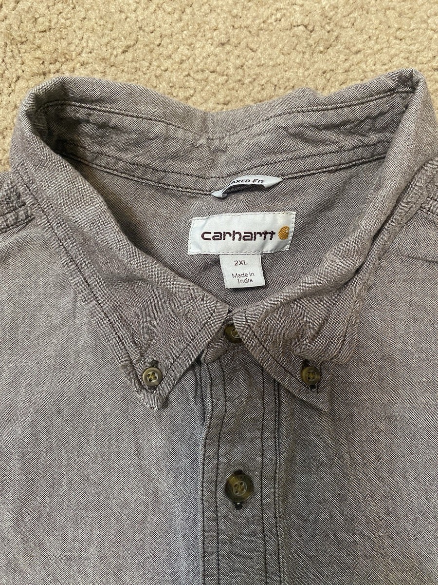 Carhartt Shirt Mens 2xl Brown Button Up Relaxed Fit Cotton Work Shirt Utility View 4