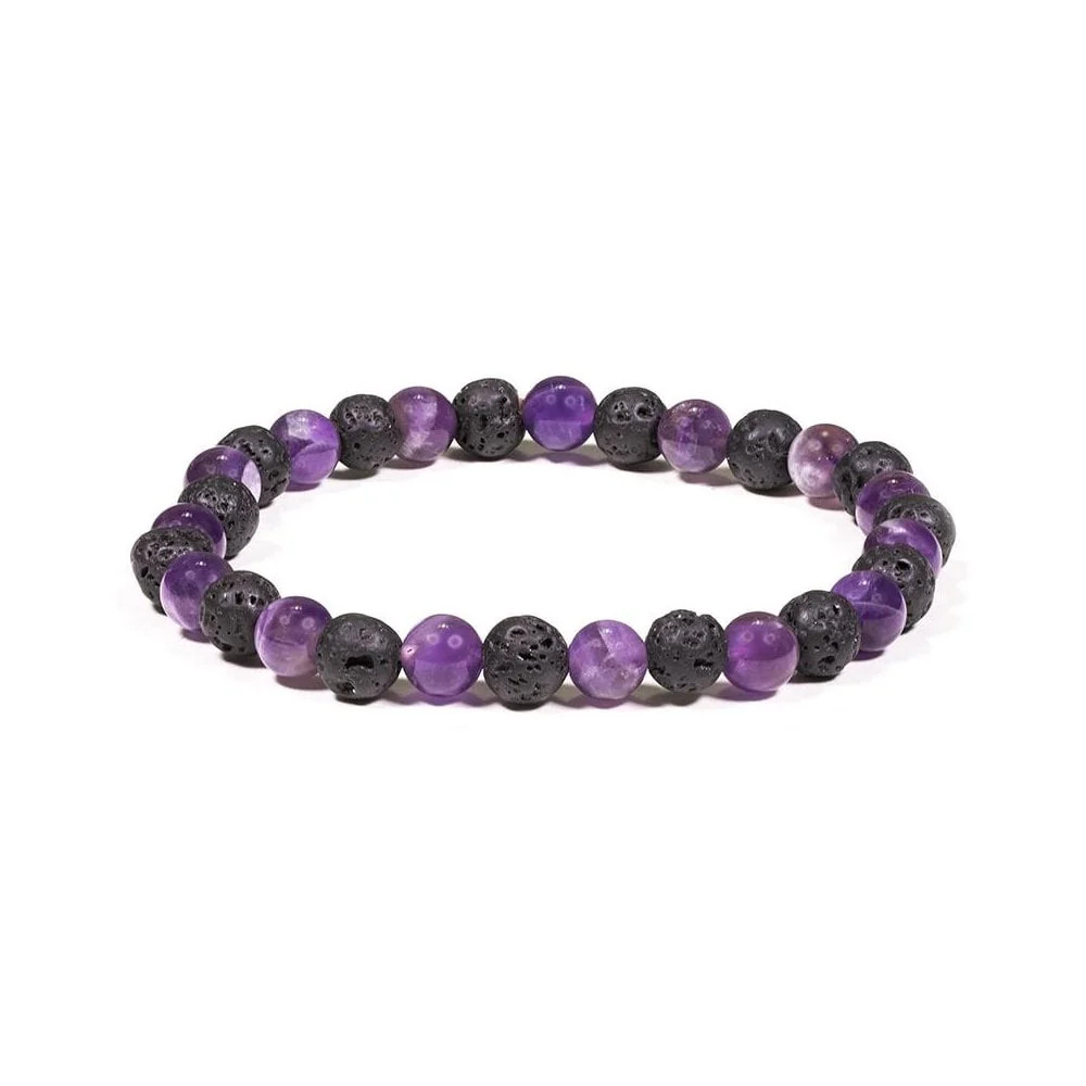 Amethyst & Lava Stone Diffuser Bracelet 6mm Gemstone Beads - Courage & Grounding