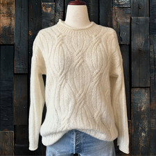 Vintage 90s Slouchy Cable Knit Fuzzy Mohair Roll Neck Pullover Sweater Size M