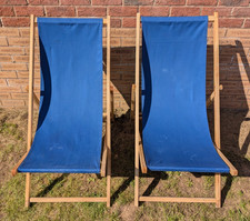 Folding Wooden Deck Chairs Sun Loungers x 2