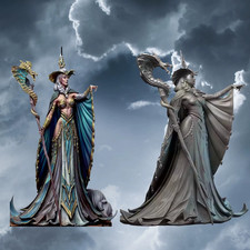 1/24 Scale Fantasy Elf Sorceress Bust Resin Figure Miniature Model Kit with Staf