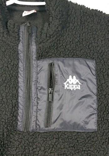 VINTAGE Kappa Pullover Men Large Logo Black Fleece Half Zip L Draw String - Picture 2 of 20