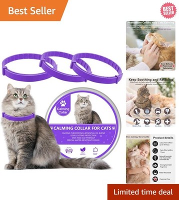 Relaxing 3 Pack of Cat Calming Collars with Lavender & Chamomile - Purple Design